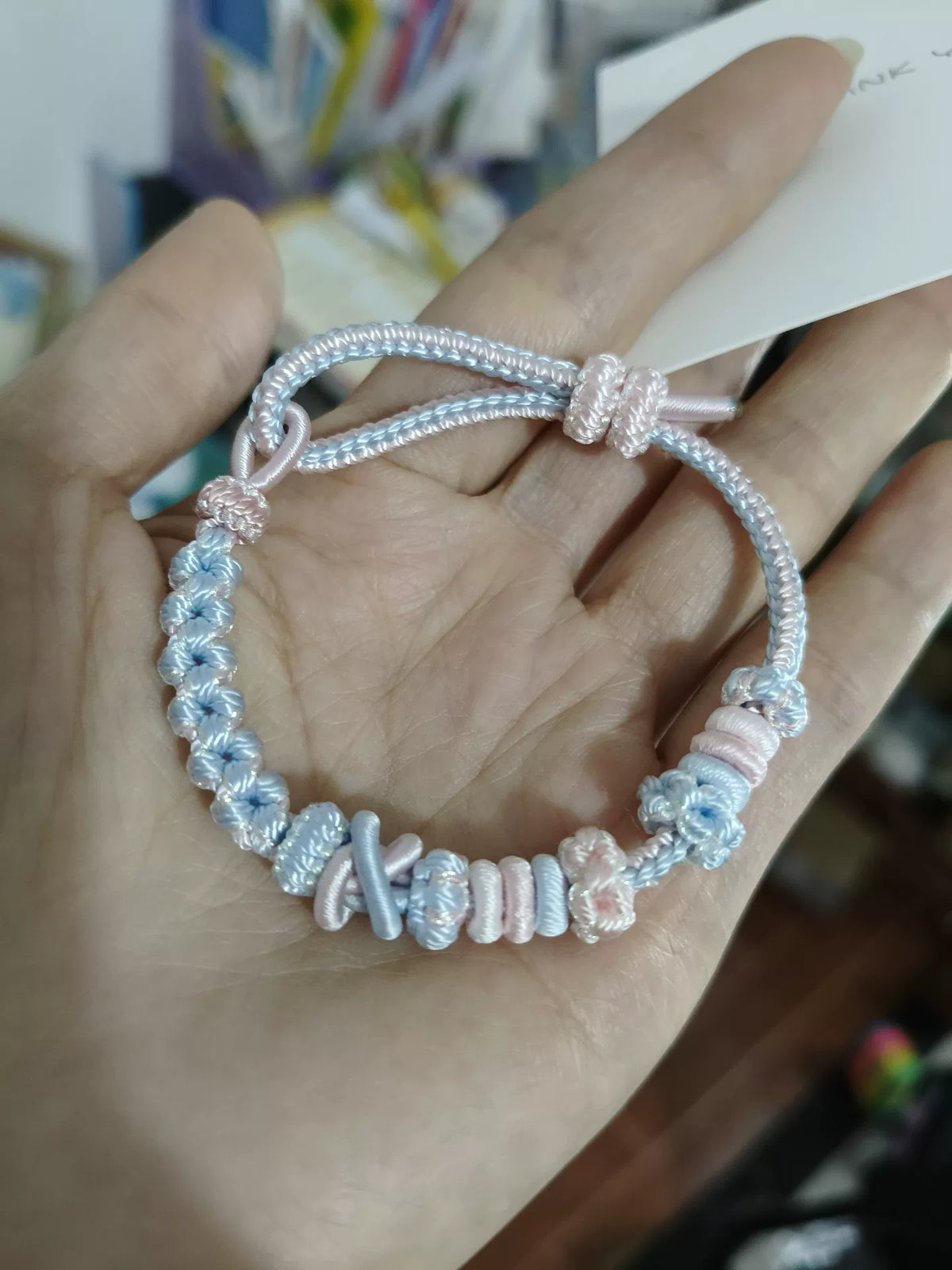 Pulseira Trançada Artesanal Rosa Azul Gradiente