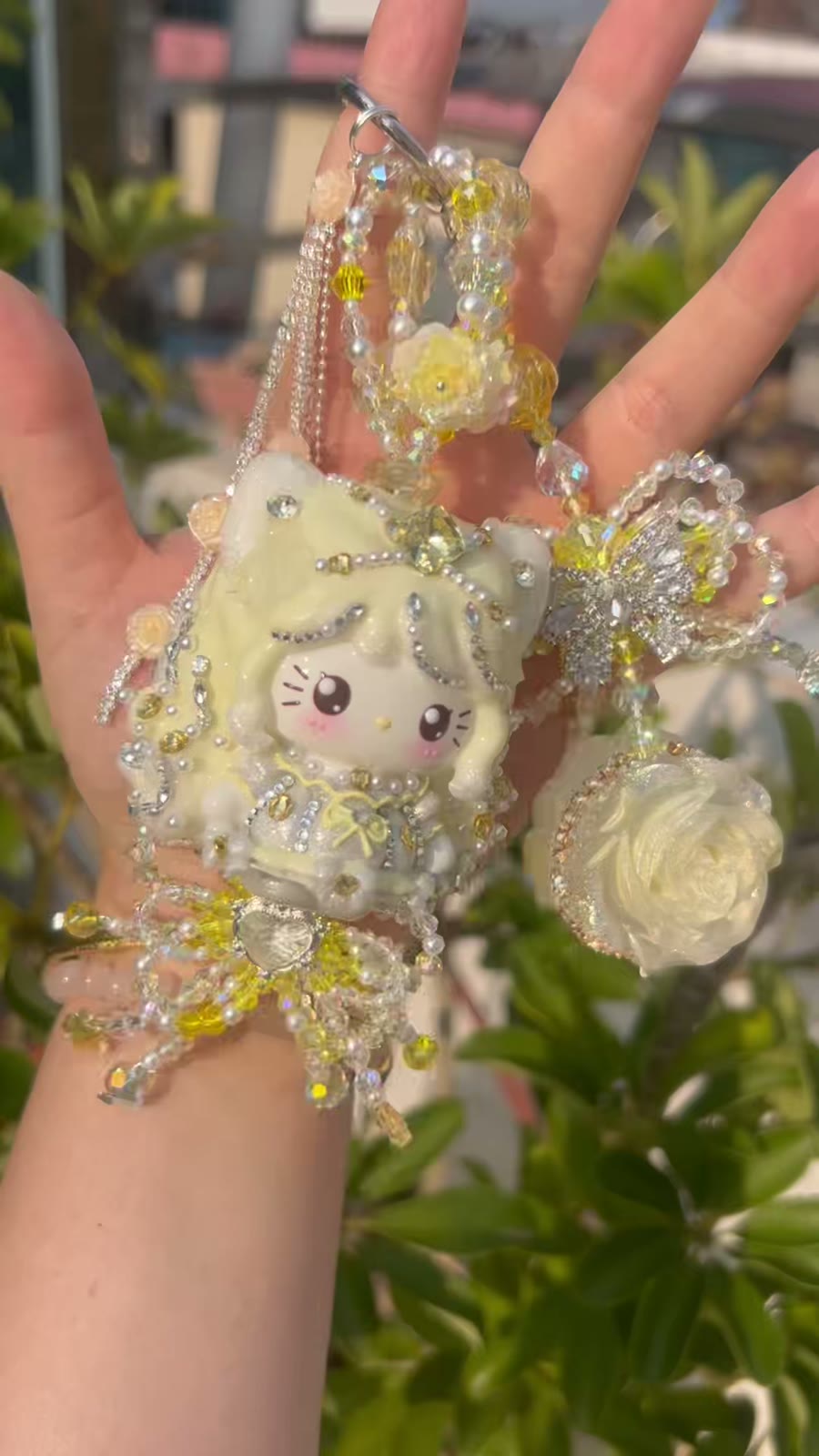 Handmade Beaded Cat Charm Keychain