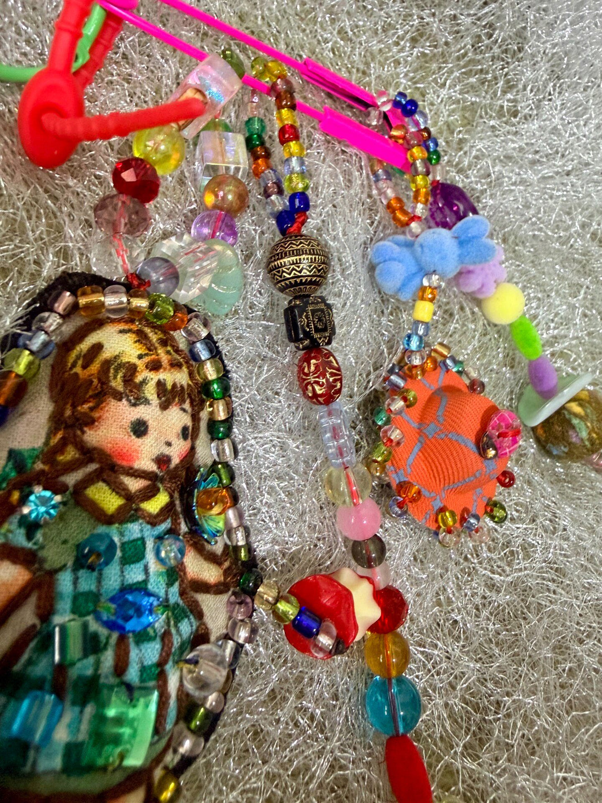Handmade Beaded Bag Charm with Embroidery