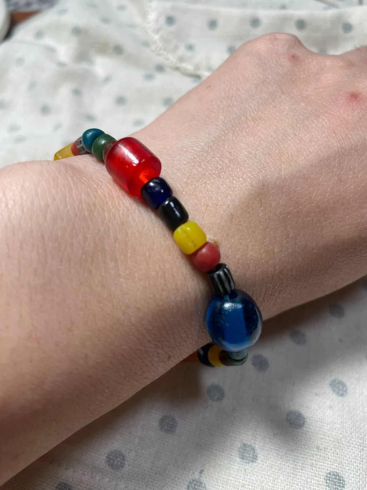 Multicolored Glass Beaded Bracelet Amber Focal