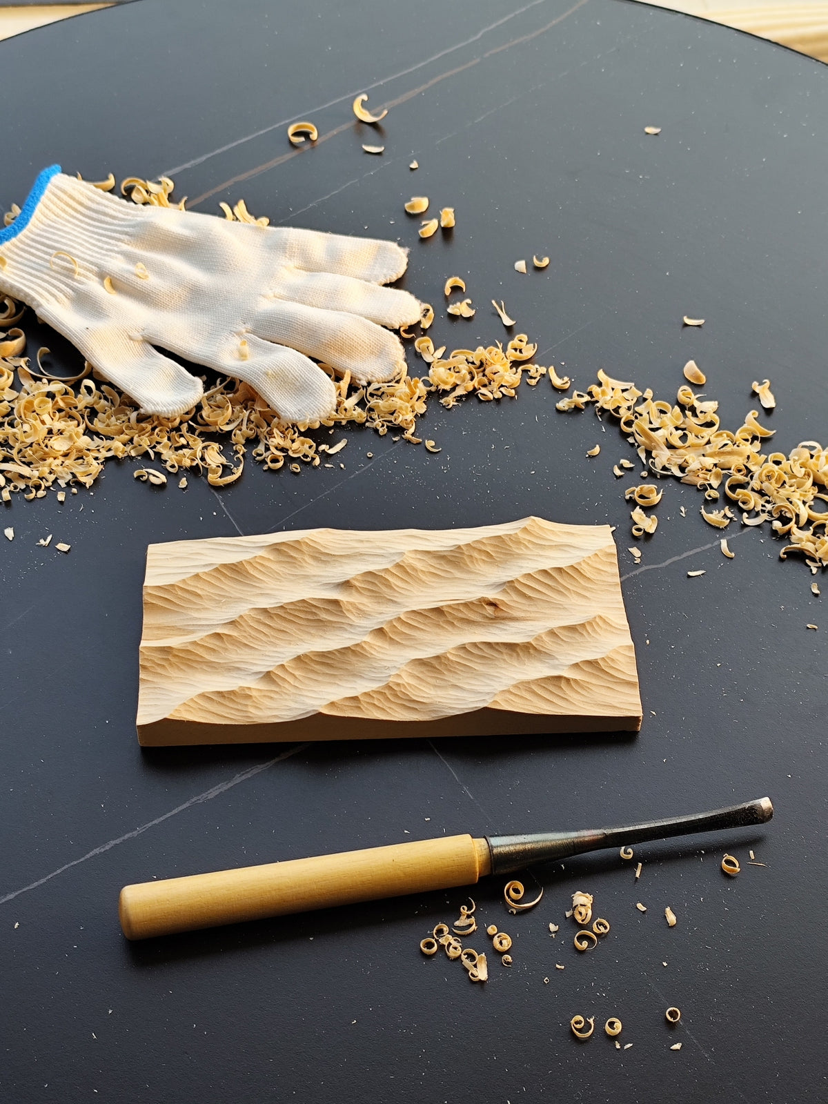 Handcrafted Linden Wood Wave Sculpture 20x10cm