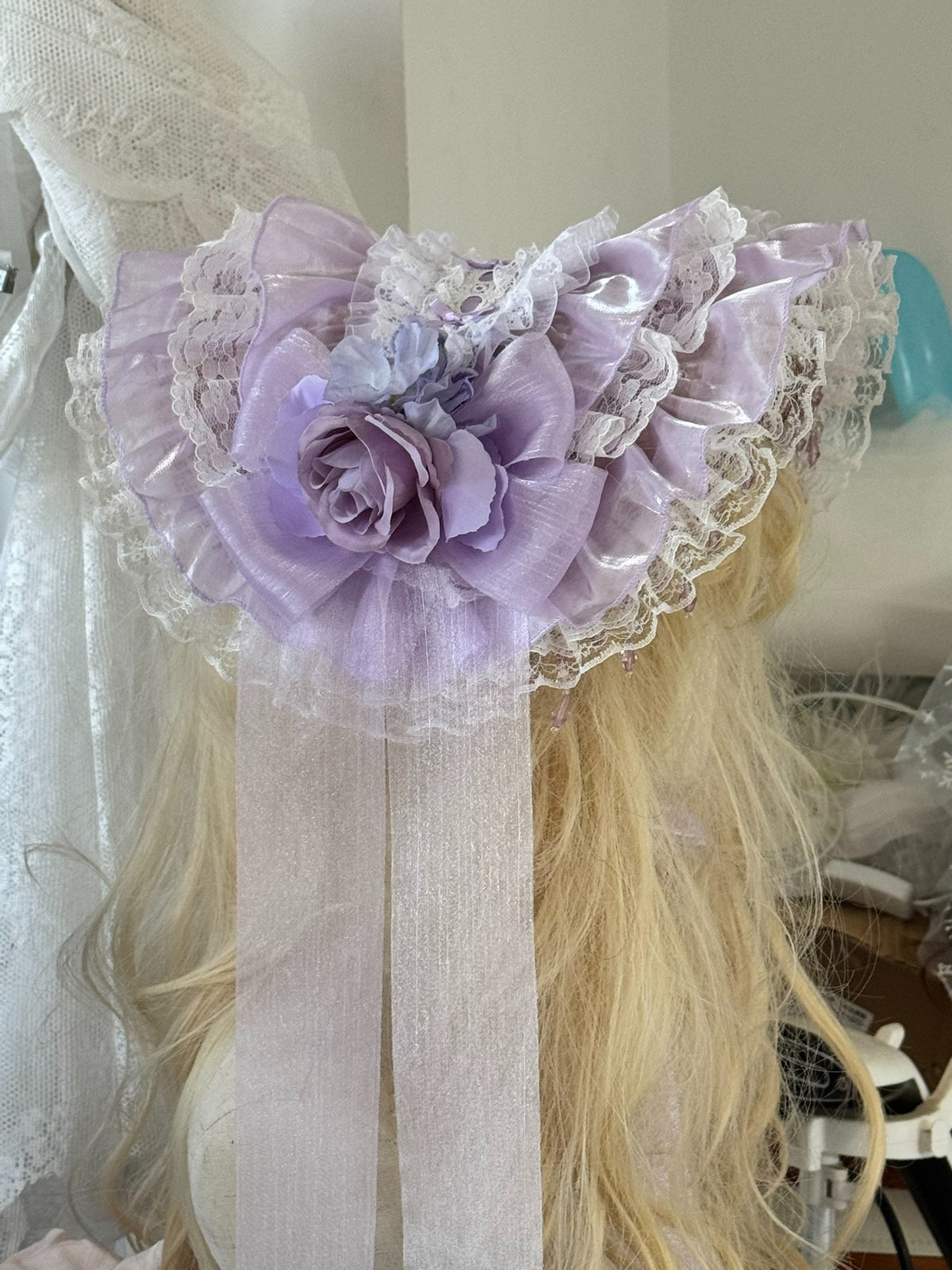 Handmade Lavender Lace Bonnet Straw Hat