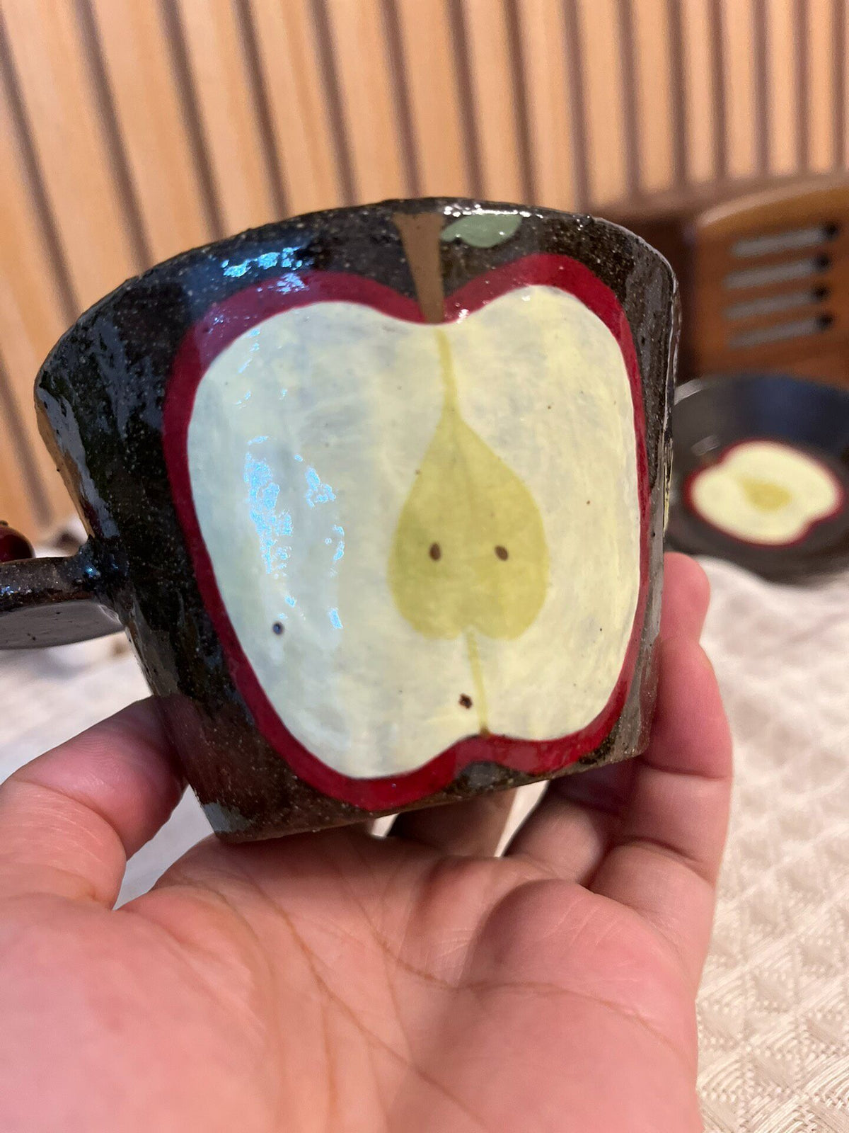 Handmade Black Ceramic Apple Coffee Cup