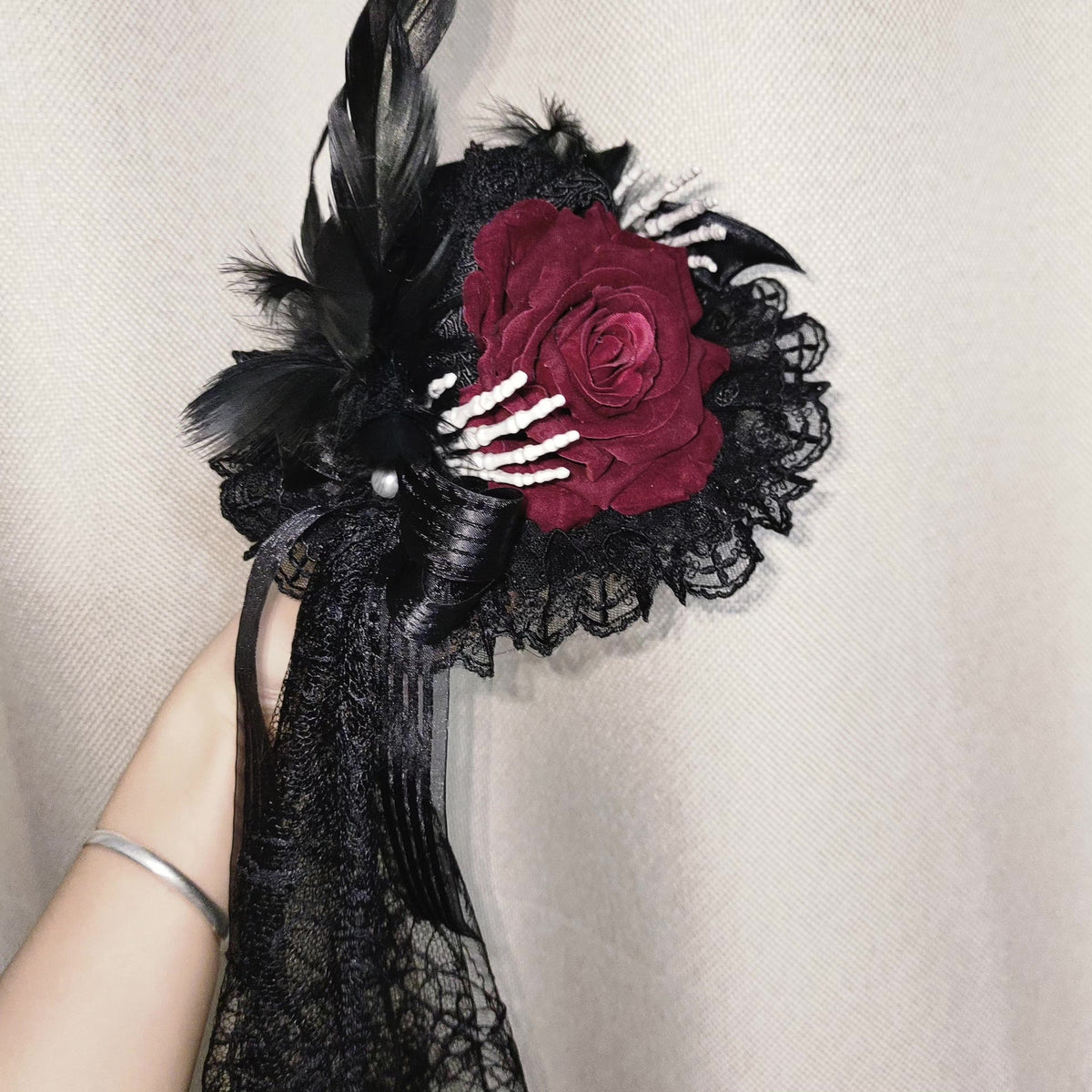 Gothic Rose Lace Hair Clip with Bat