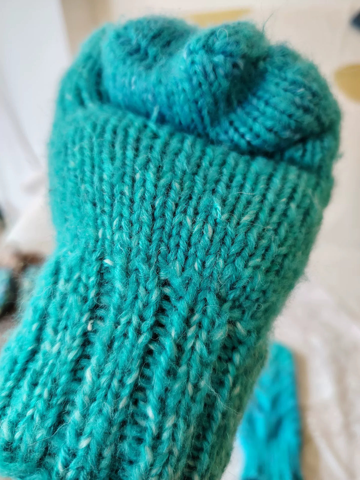 Hand Knitted Cable Wool Mittens Turquoise