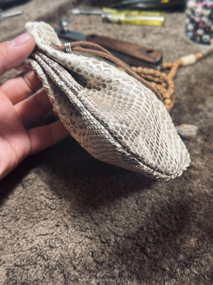 Handmade Leather Dragon Scale Pouch with Drawstring Closure