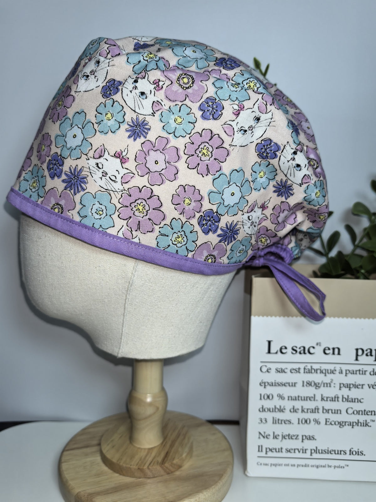 Charlotte chirurgicale en coton imprimé chat fleurs