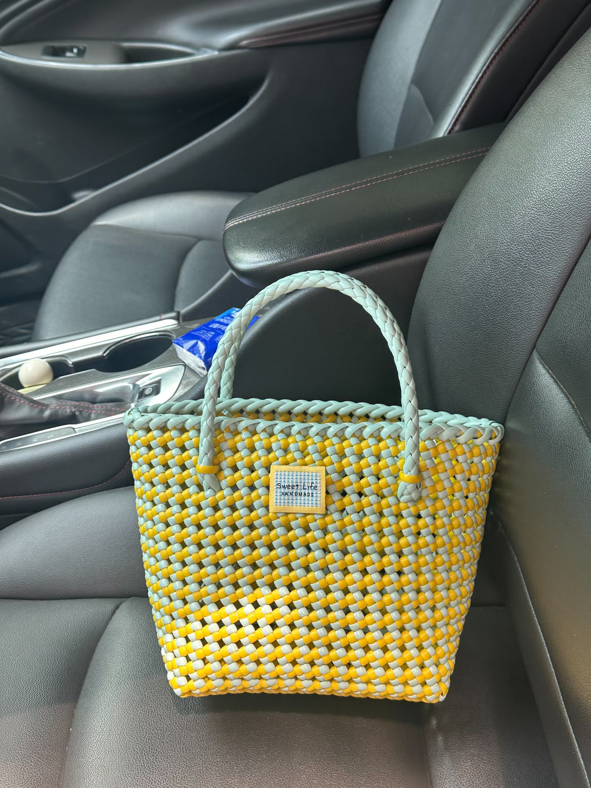 Yellow and Mint Woven Tote Bag