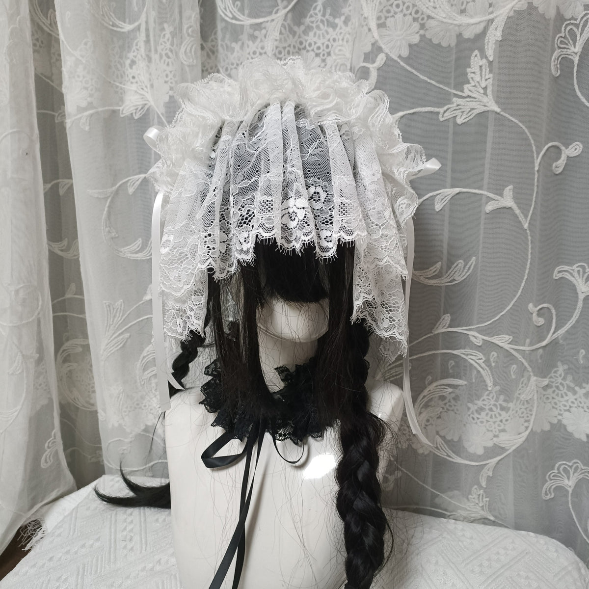 White Lace Lolita Headband with Ribbon Bows