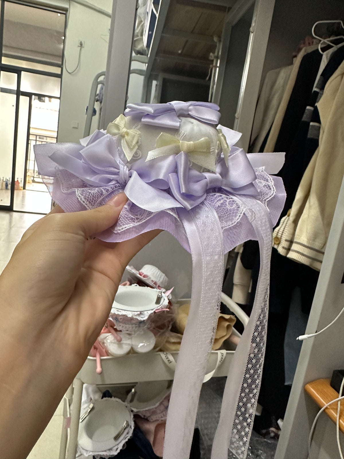 Mini Sombrero Lolita Lavanda con Lazos de Satén
