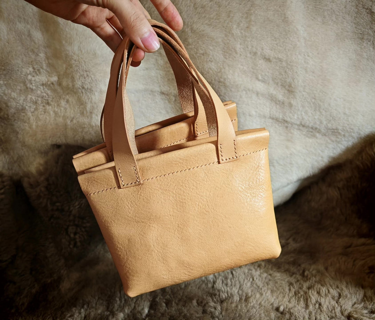 Mini Italian Leather Open Top Tote