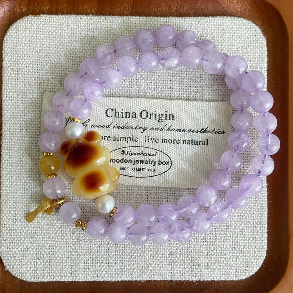 Amber Bear Amethyst Double Wrap Bracelet