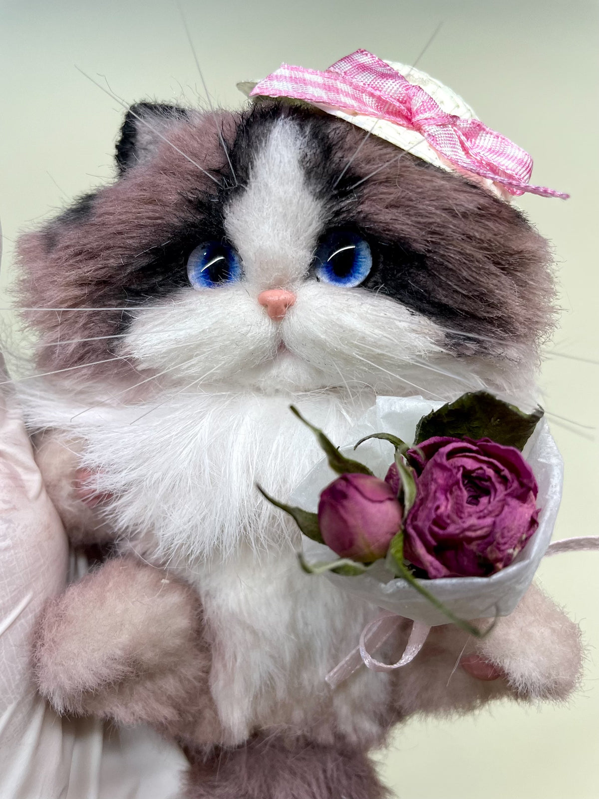 Plush Cat Toy with White Straw Hat