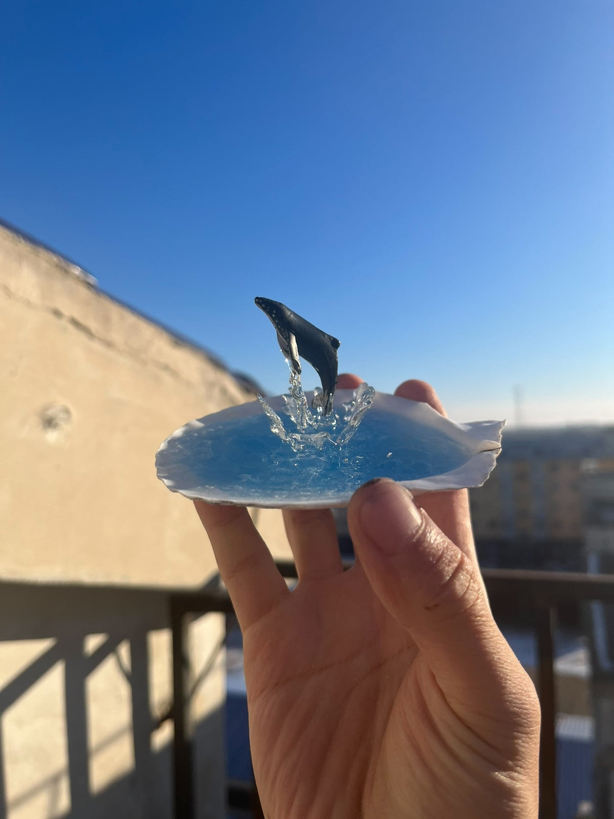 Whale Figurine Seashell Base Desktop Decor