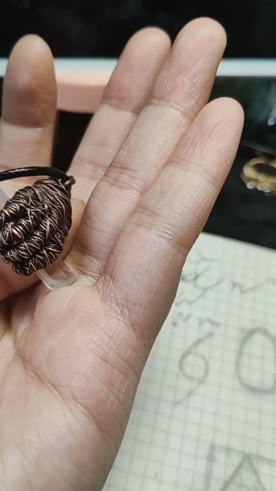 Hand Shaped Copper Wire White Quartz Necklace