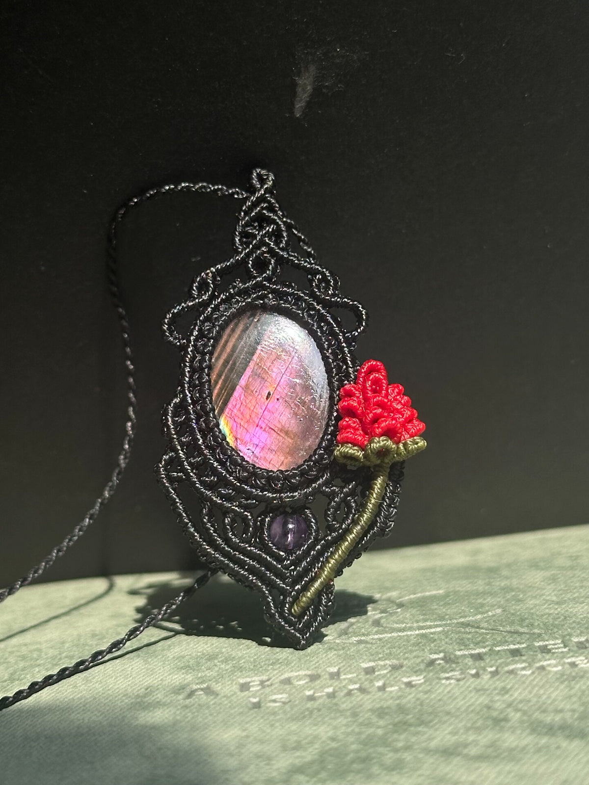 Natural Labradorite Macrame Pendant Necklace