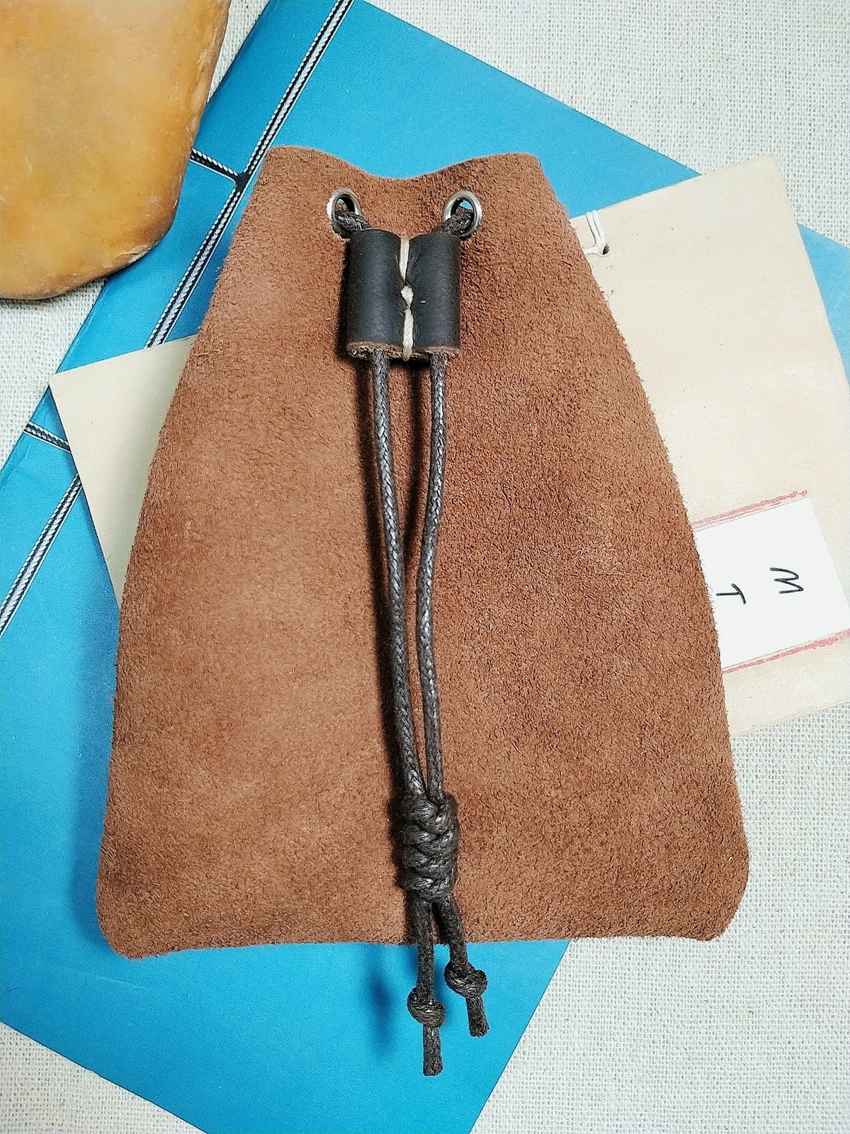 Suede Leather Drawstring Storage Pouch