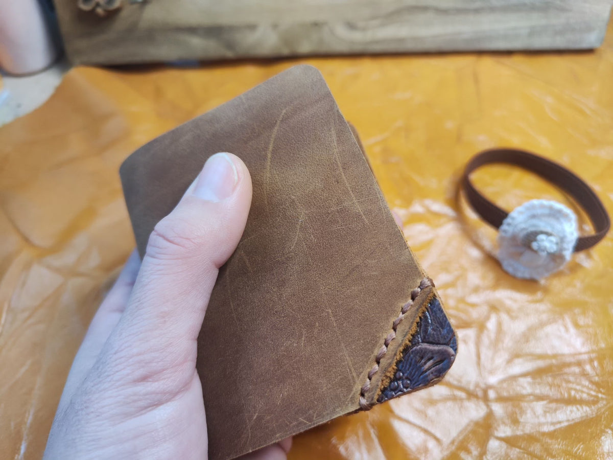 Handmade Cowhide Journal with Crochet Flower