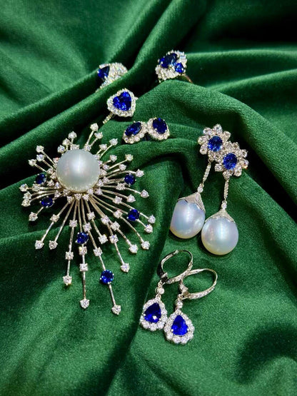 Royal Blue Gemstone & White Pearl Jewelry Collection