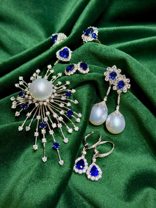 Royal Blue Gemstone & White Pearl Jewelry Collection