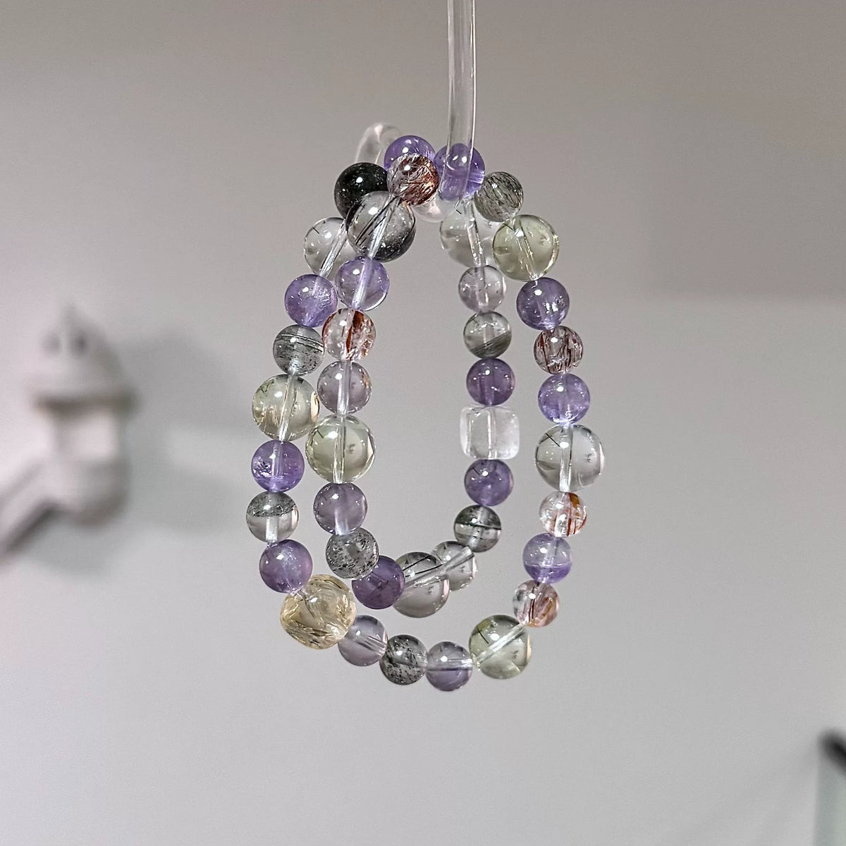 Purple Yellow Rutilated Quartz Crystal Bracelet Set