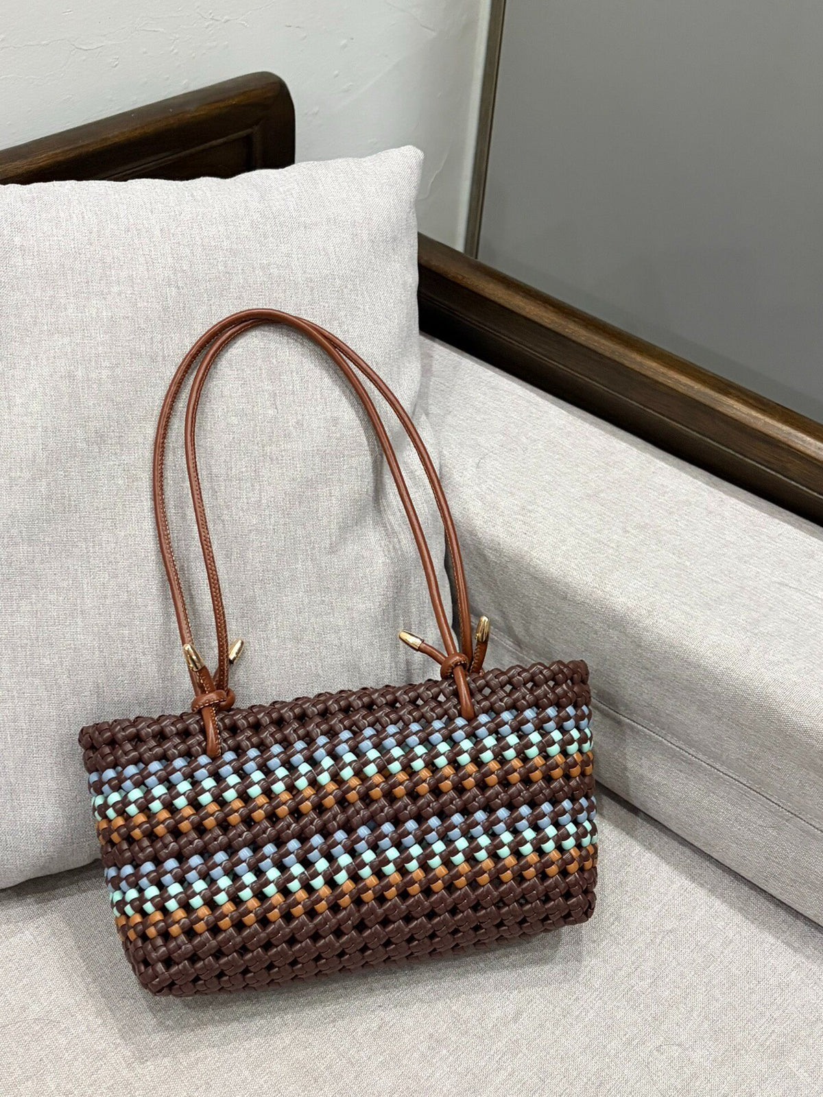 Woven Rattan Tote Bag Maillard Colors