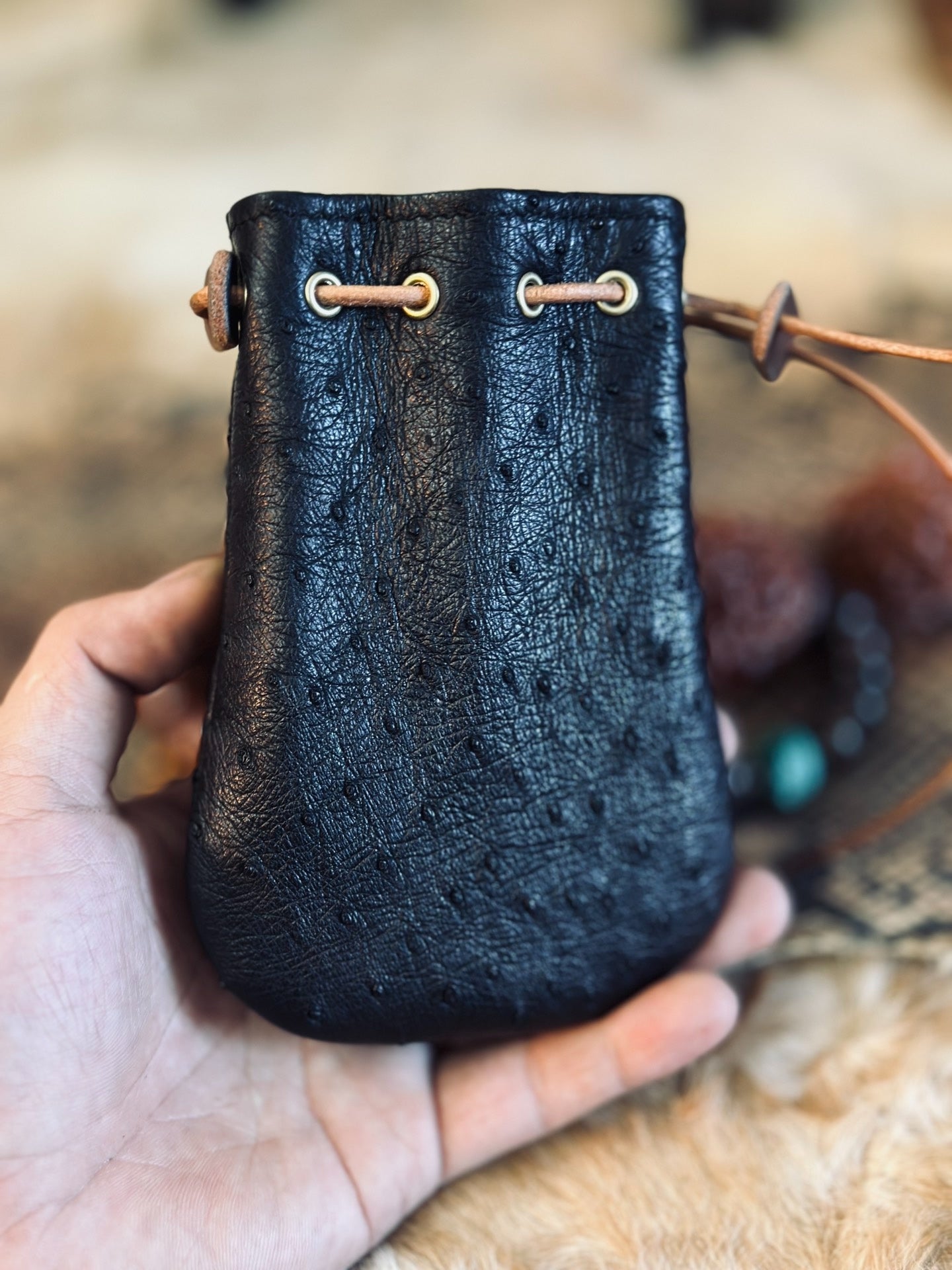Handcrafted Leather Drawstring Pouch for Jewelry, EDC, and Collectibles - 10x15cm