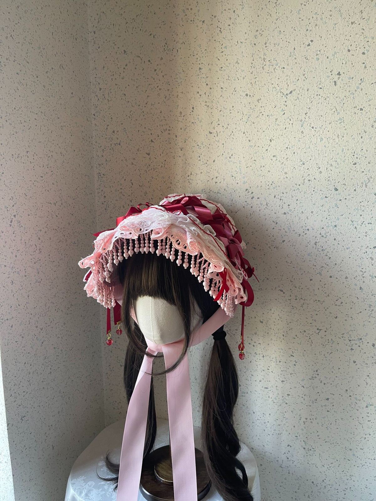 Sweet Lolita Pink Lace Bonnet Hat
