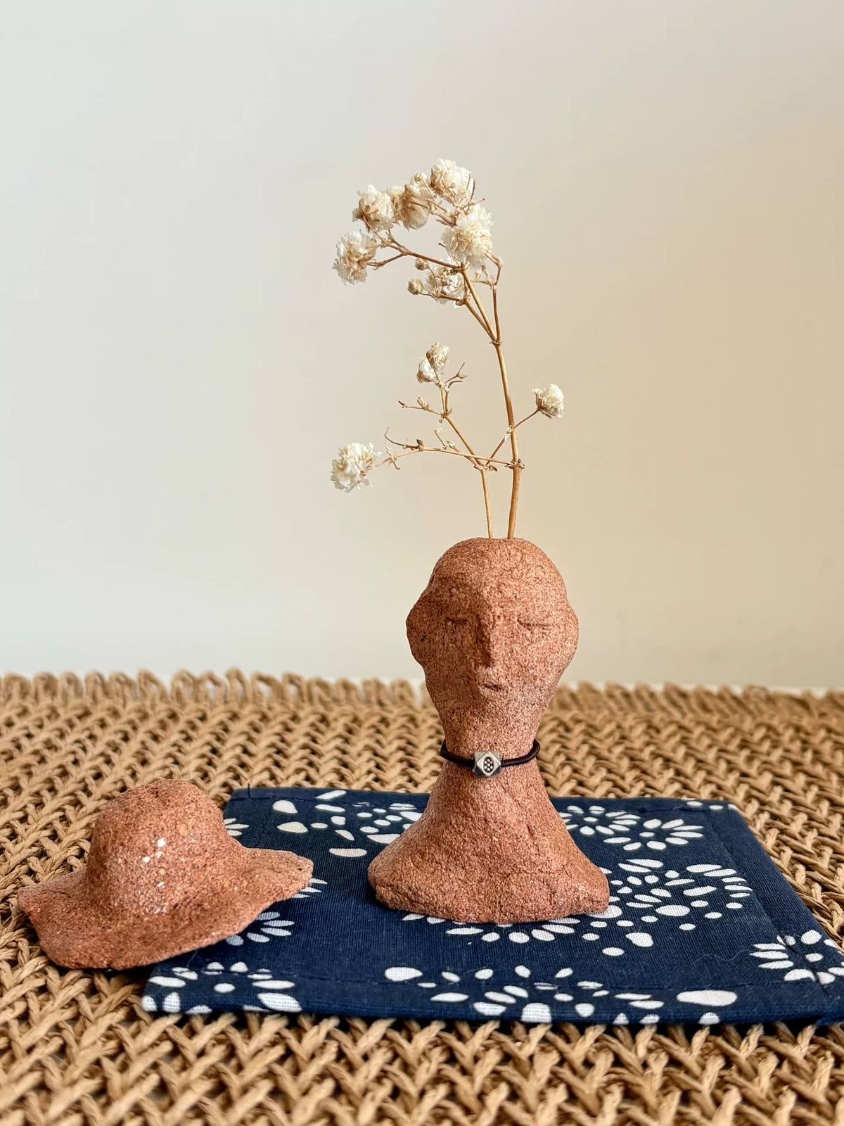 Terracotta Clay Cowboy Bust Figurine