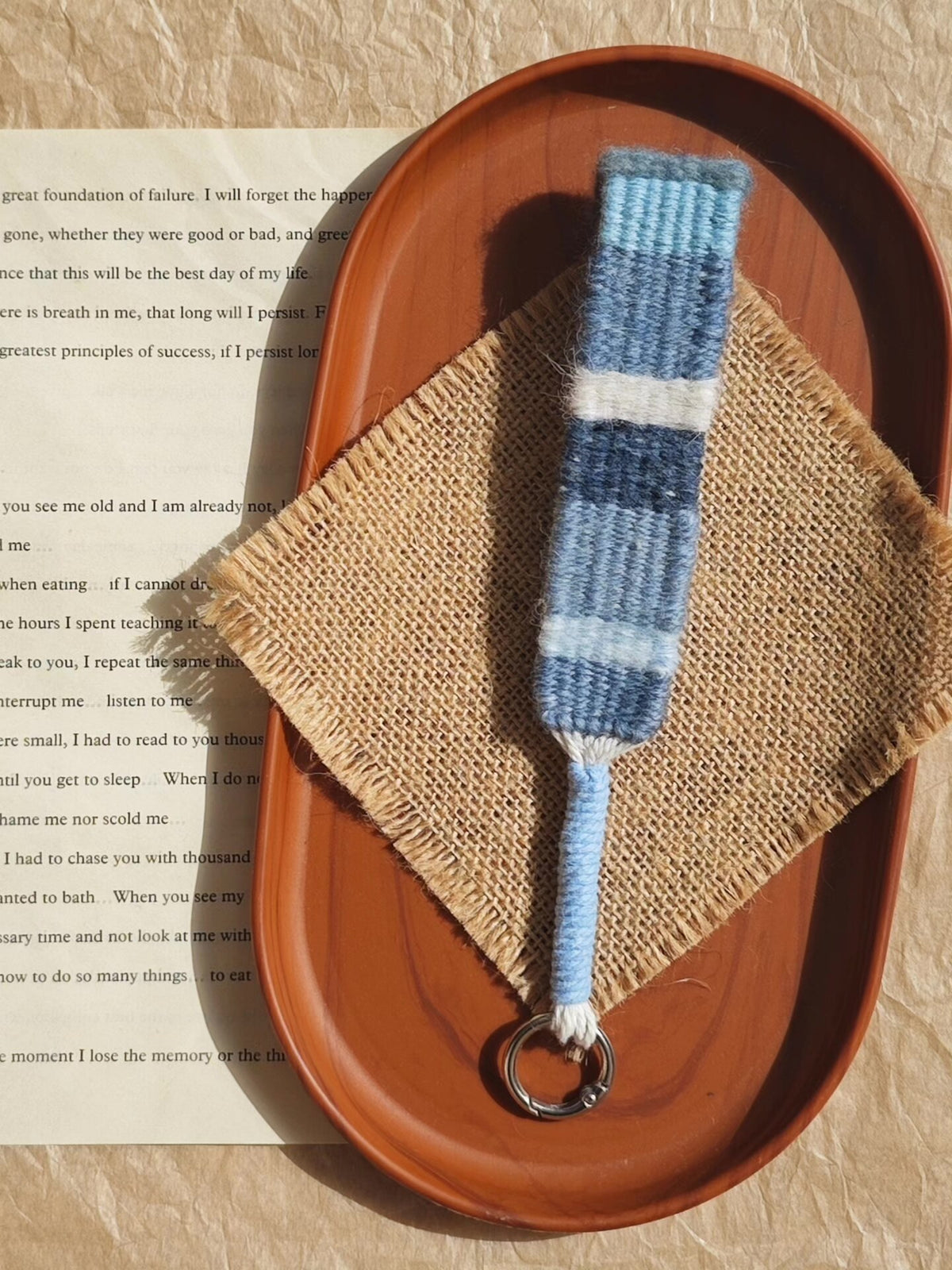 Handwoven Wrist Strap Moonlight White Blue Stripes