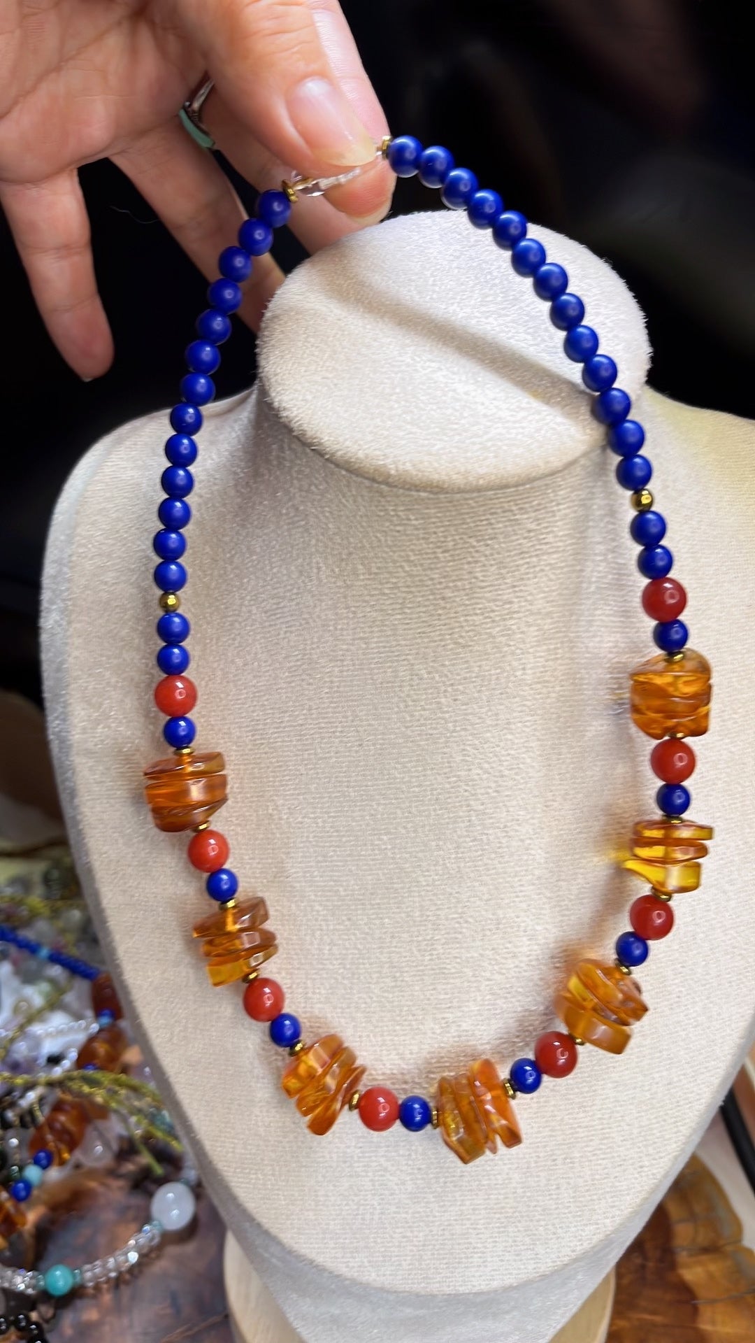 Natural Amber Lapis Lazuli Red Agate Collar Necklace
