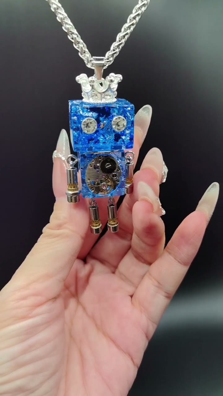 Blue Punk Robot Pendant Necklace