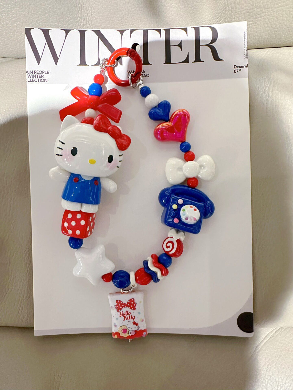 Hello Kitty Red White Blue Beaded Chain