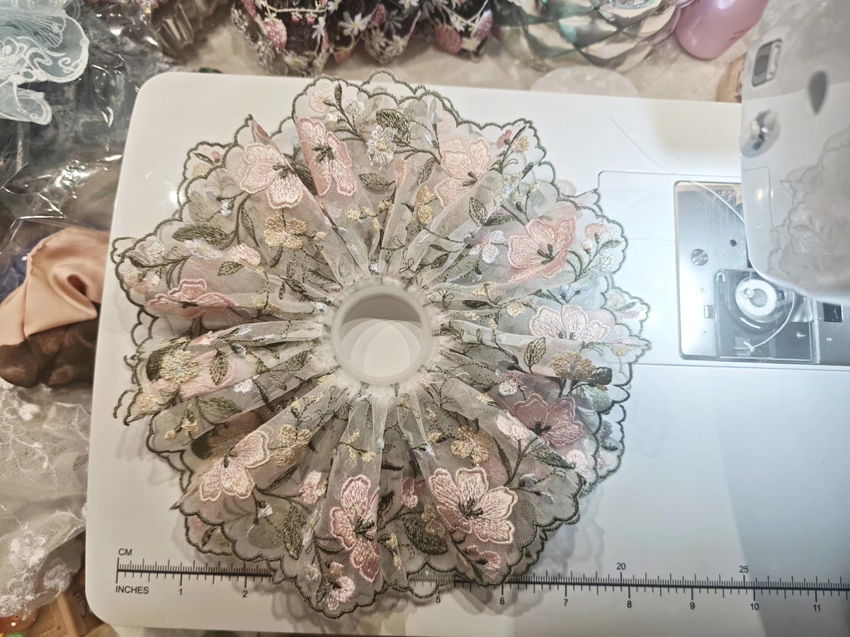 Floral Embroidery Tulle Scrunchie Hair Accessory