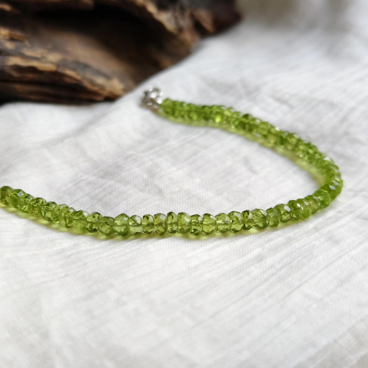 Natural Peridot Bead Bracelet with Sterling Silver
