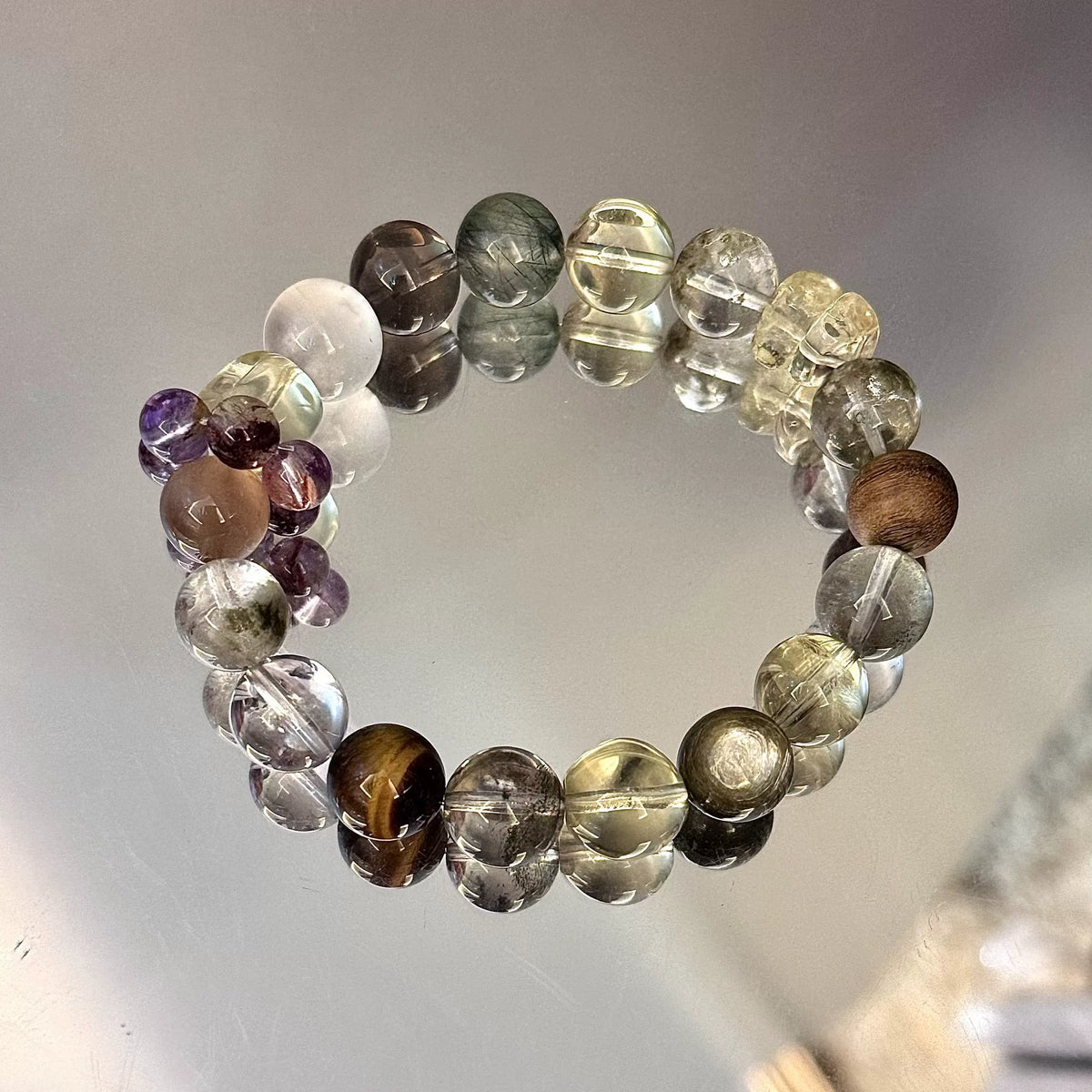 Bracciale multigemma con cristallo e perline da 10 mm