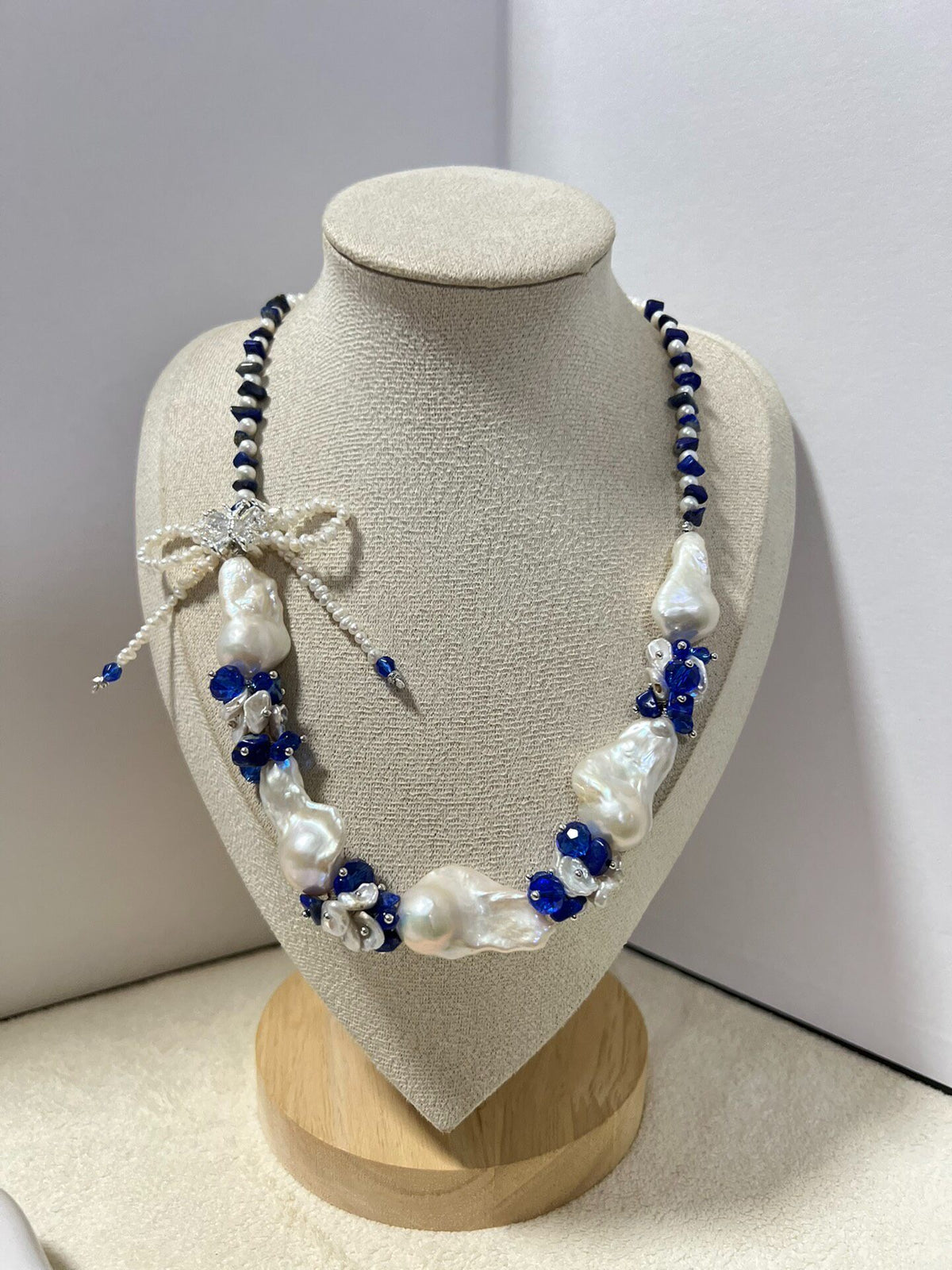 Blue Porcelain Baroque Pearl Lapis Necklace