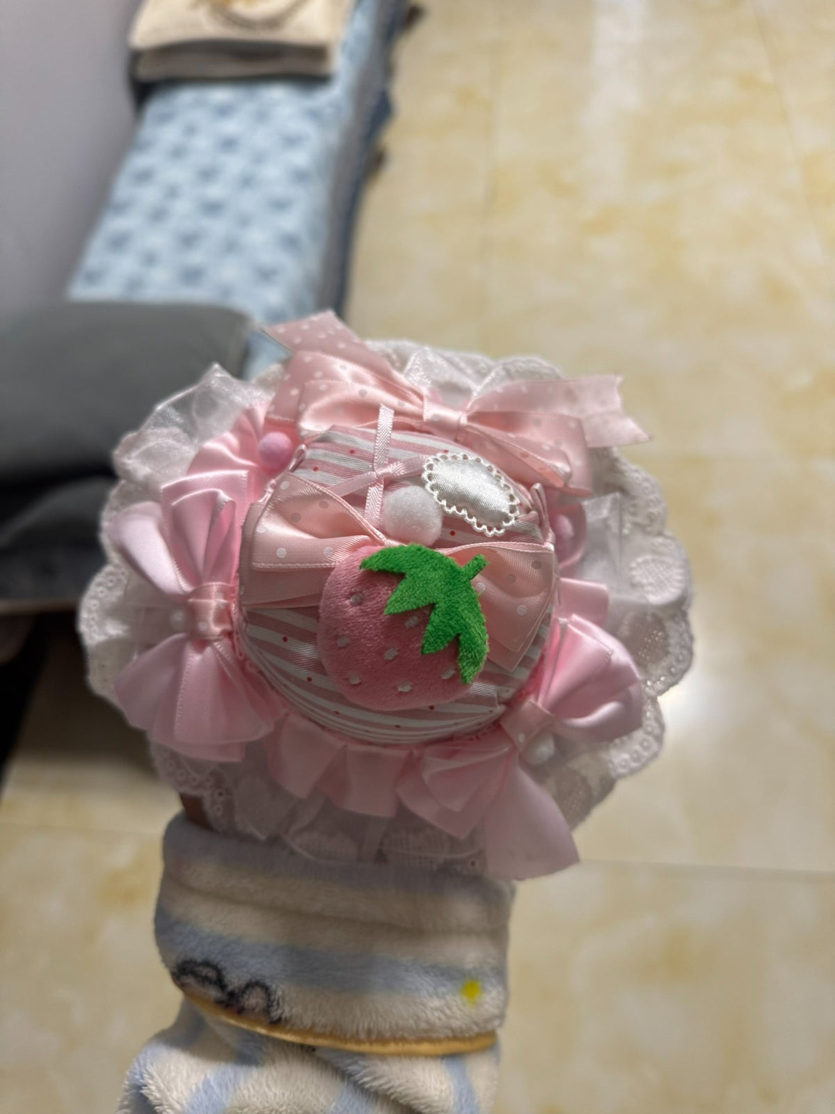 Pink and White Strawberry Mini Hat