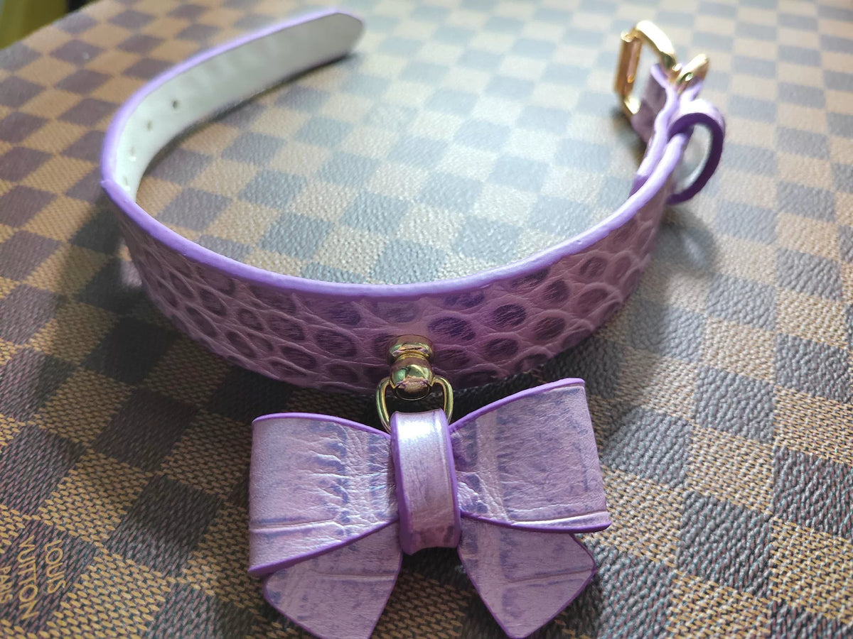 Purple Fish Scale Leather Pet Collar
