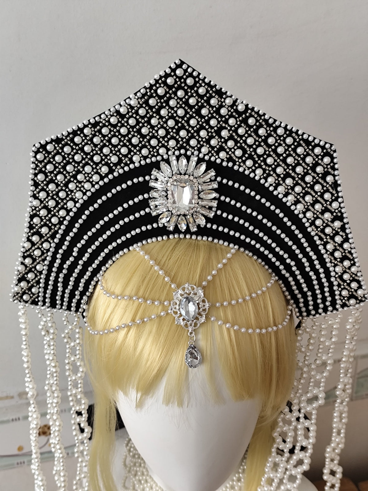 Traditional Russian Kokoshnik with White Pearls