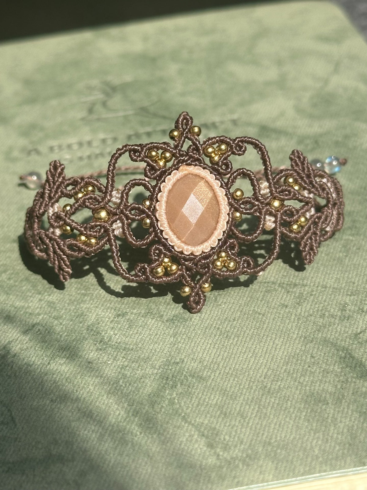 Orange Moonstone Macrame Beaded Bracelet