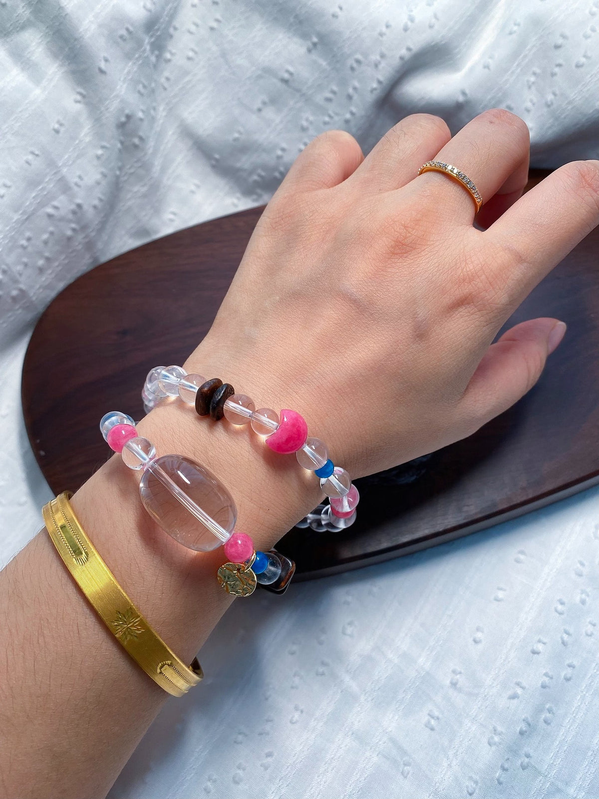 Clear Quartz Double Loop Beaded Bracelet