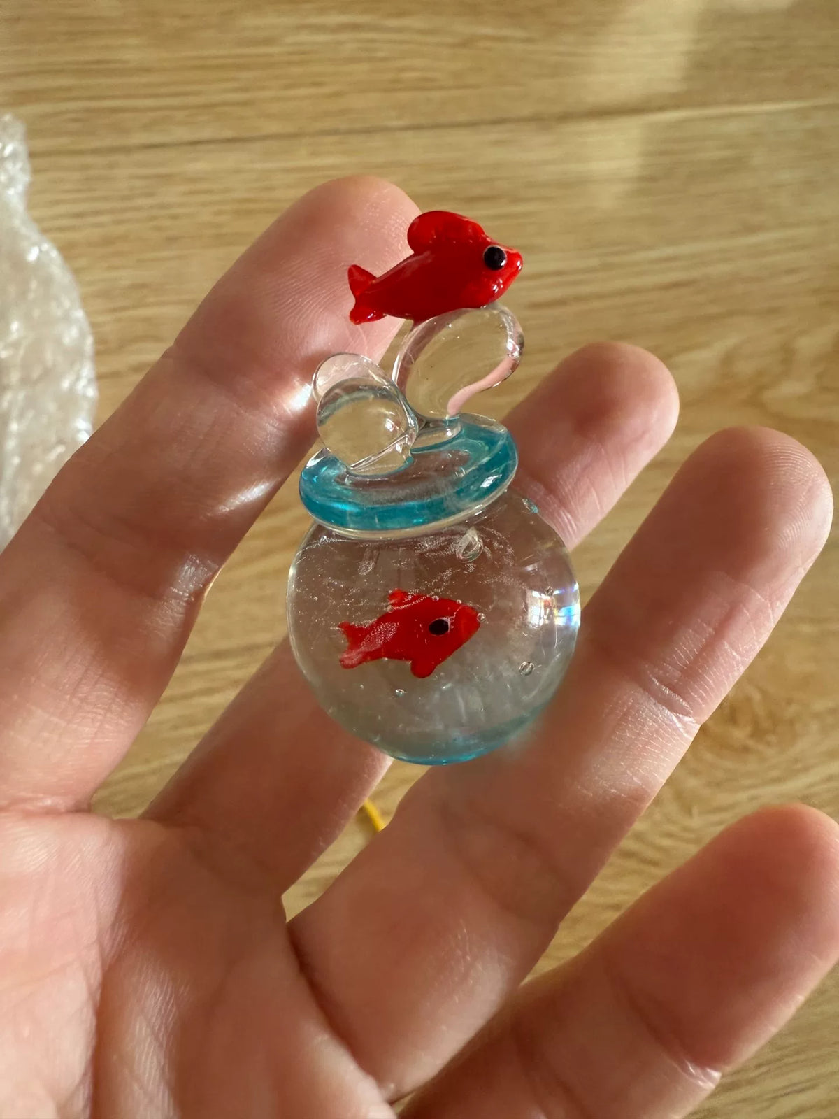 Handmade Glass Fish Bowl Leaping Fish Figurine