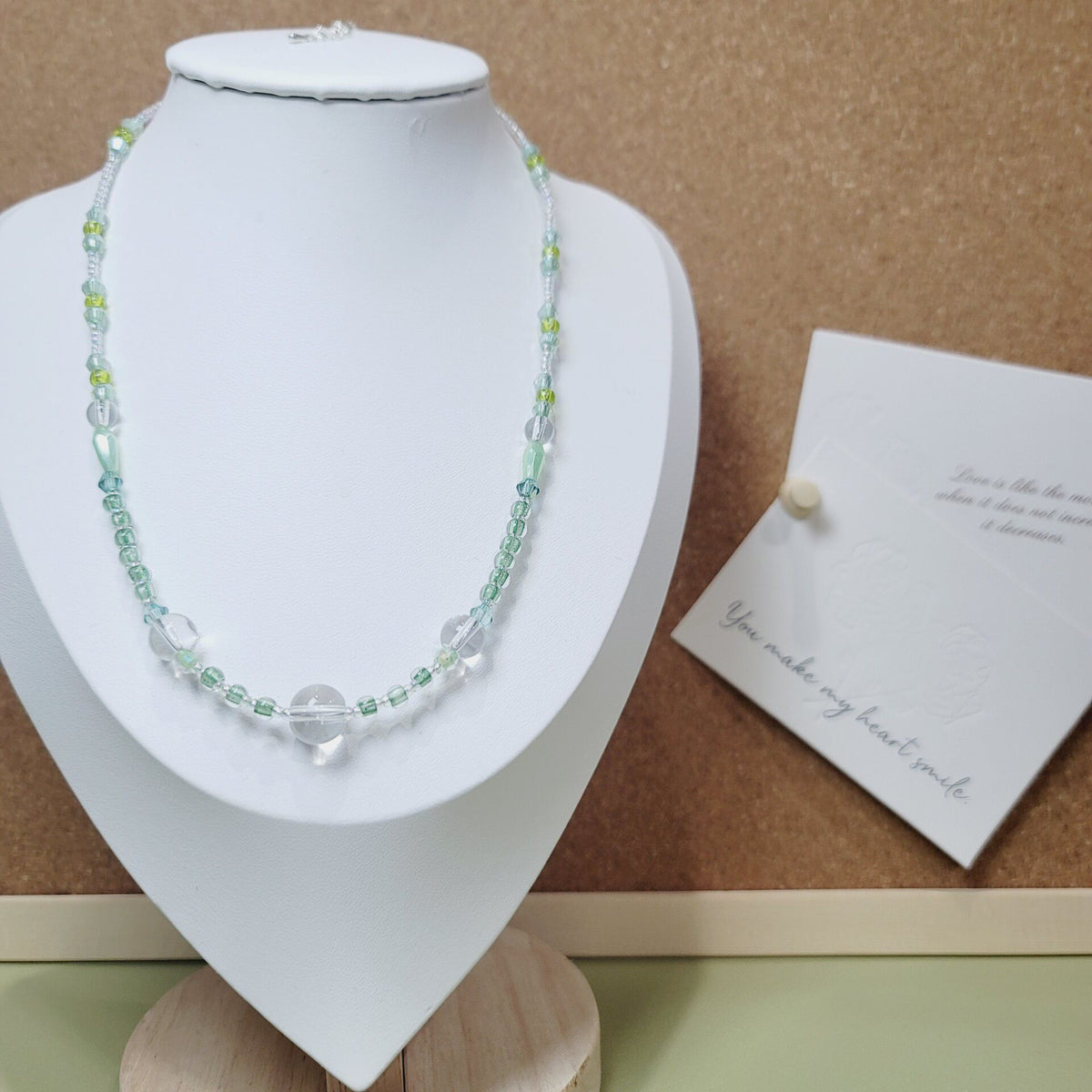 Handmade Beaded Necklace Clear Mint Green Glass