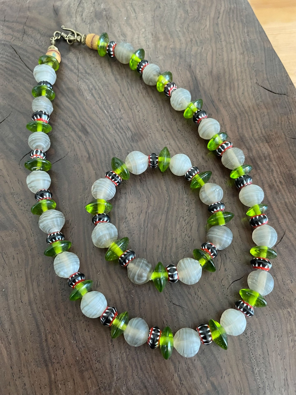 Handcrafted Glass Bead Necklace and Bracelet Set