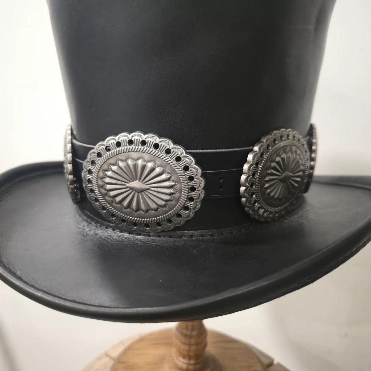 Black Leather Slash Top Hat