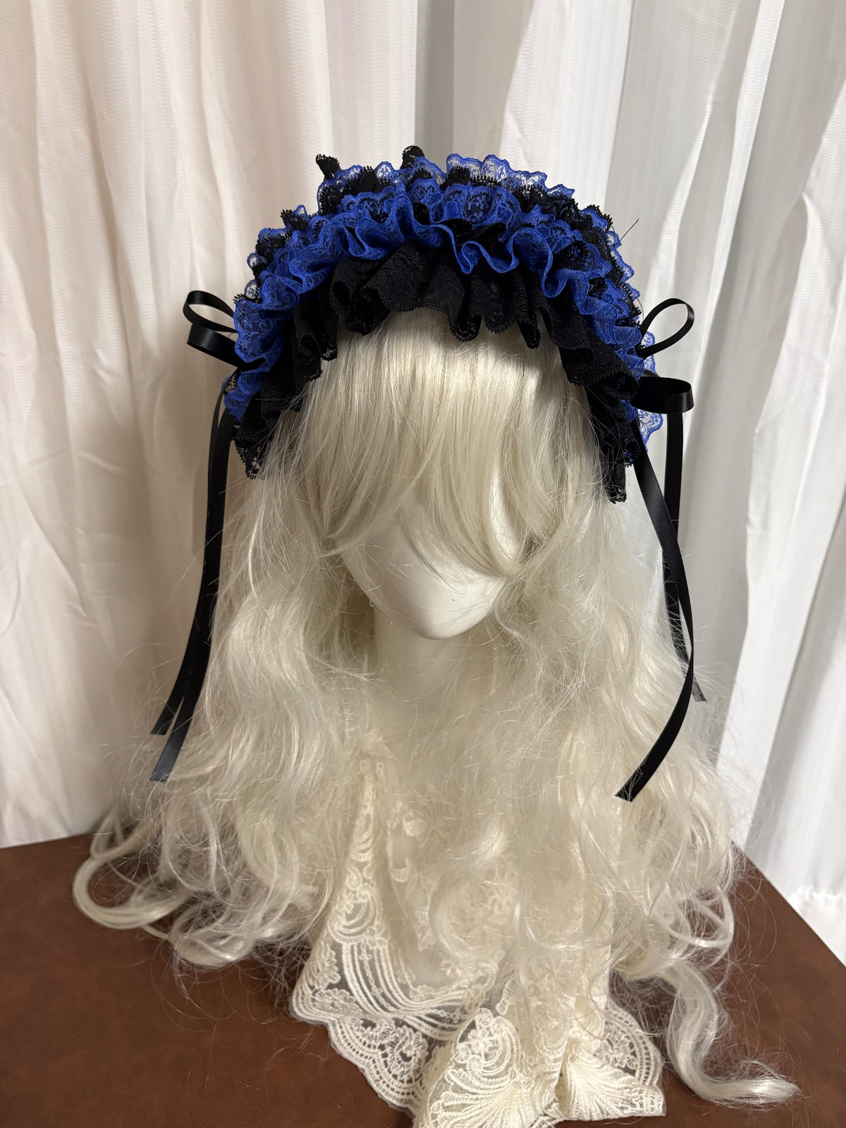 Black Blue Lace Ribbon Gothic Headpiece