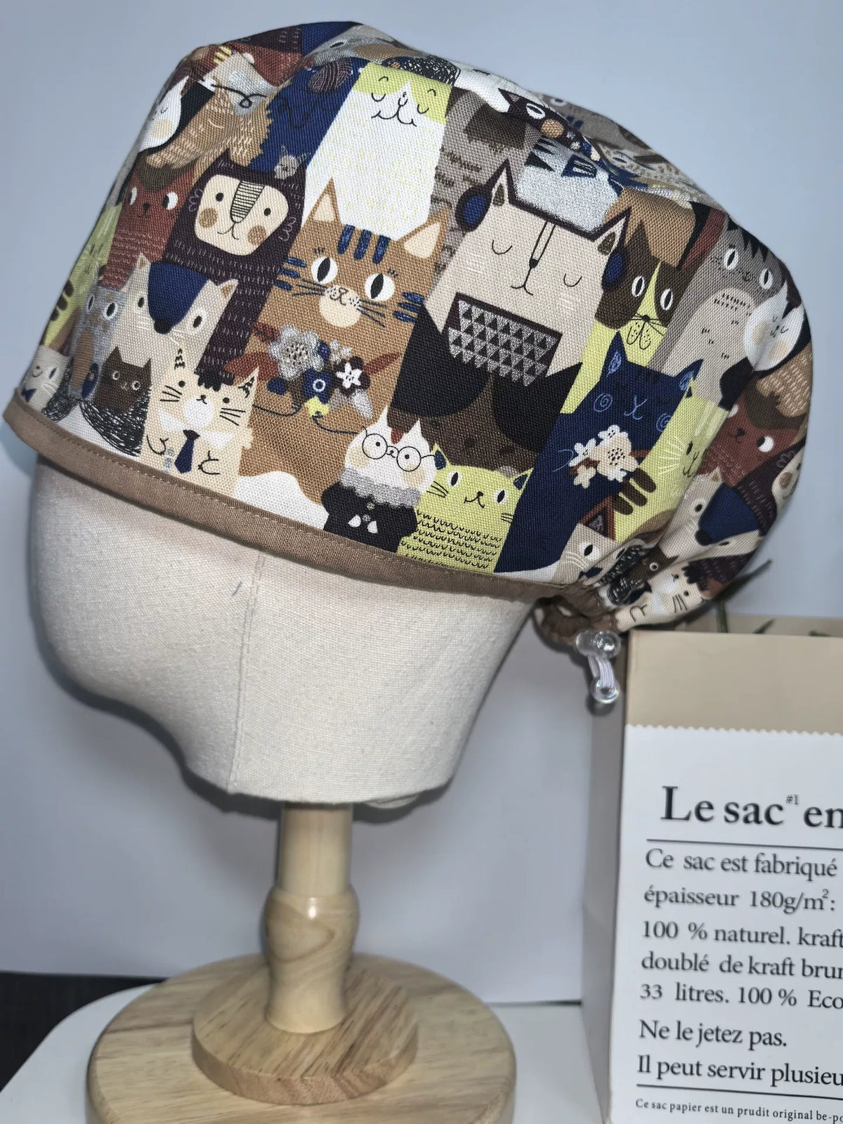 OP-Haube mit Katzenmuster aus Baumwolleinwand