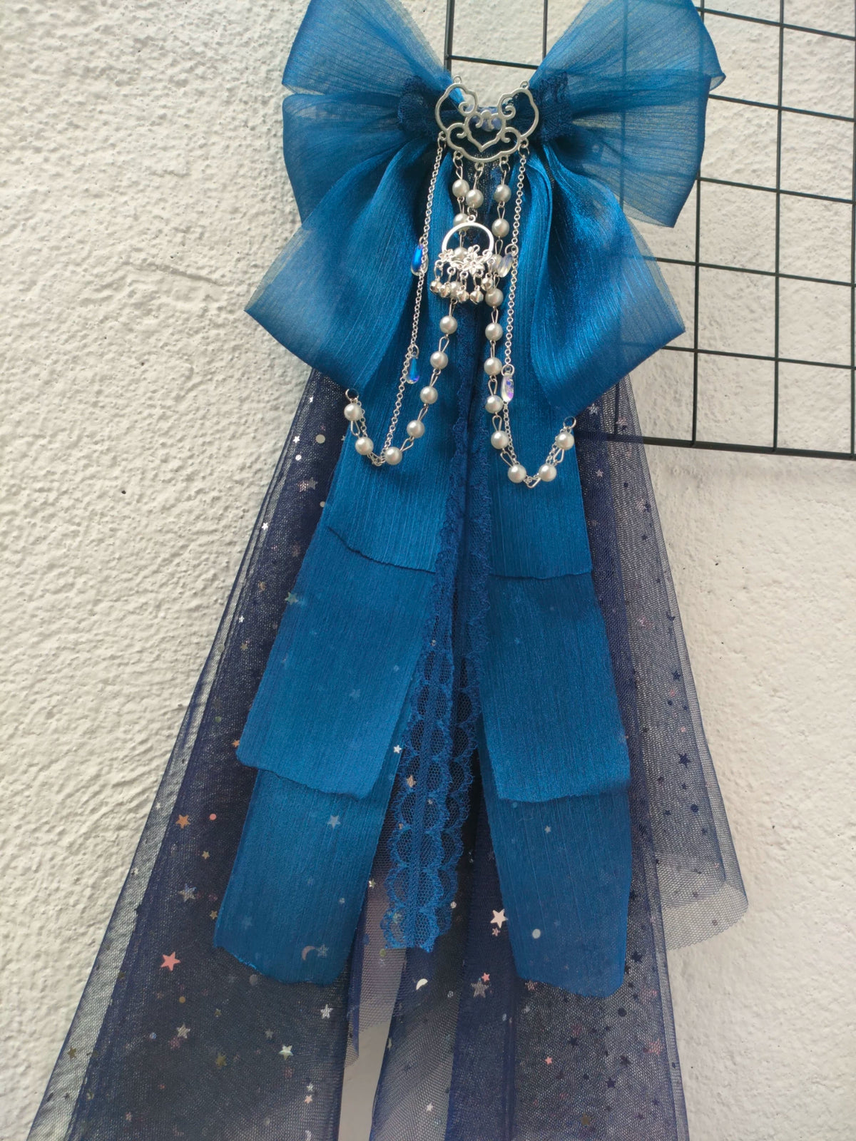 ハンドメイド ネイビー オーガンザ・ボウヘアクリップ