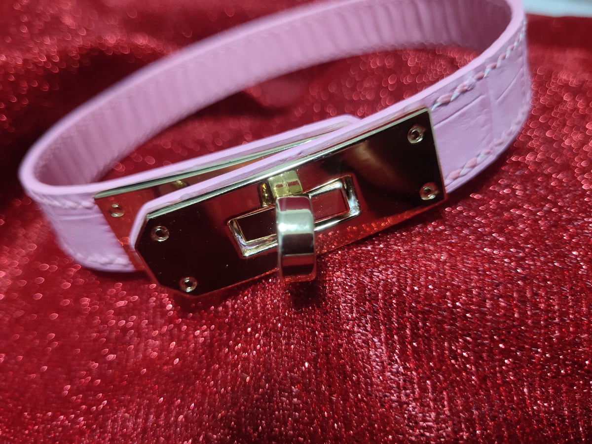 Pink Crocodile Texture Collar with Gold Kelly Clasp